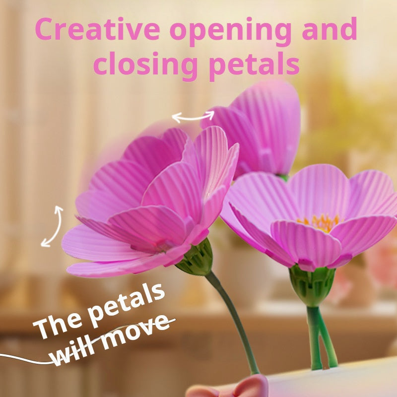 A warm night light that can automatically open and close flowers