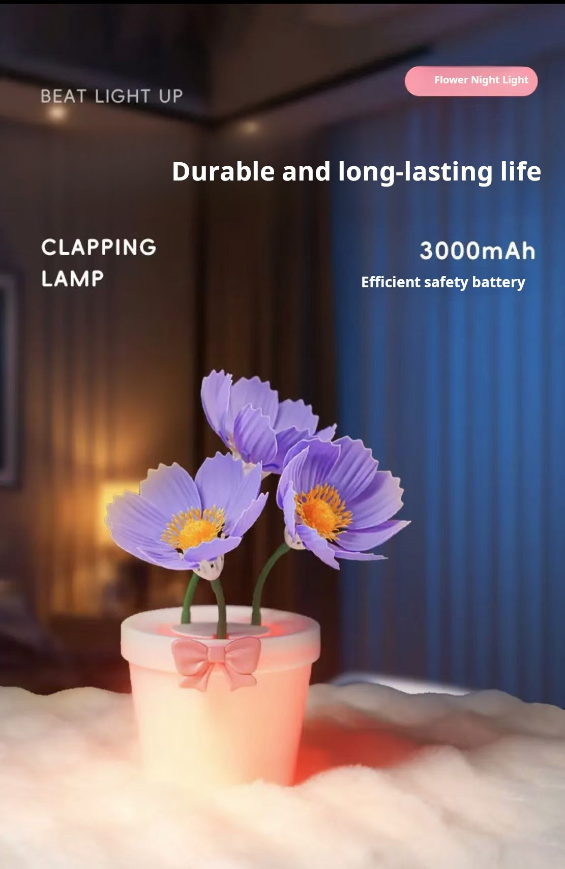 A warm night light that can automatically open and close flowers