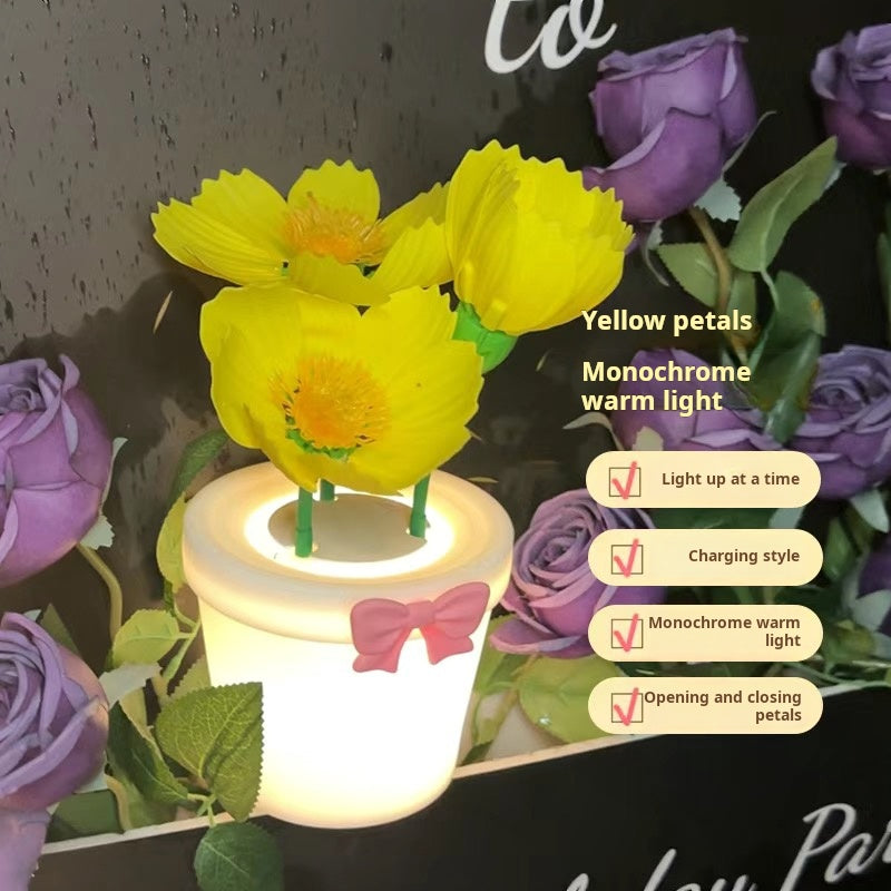 A warm night light that can automatically open and close flowers