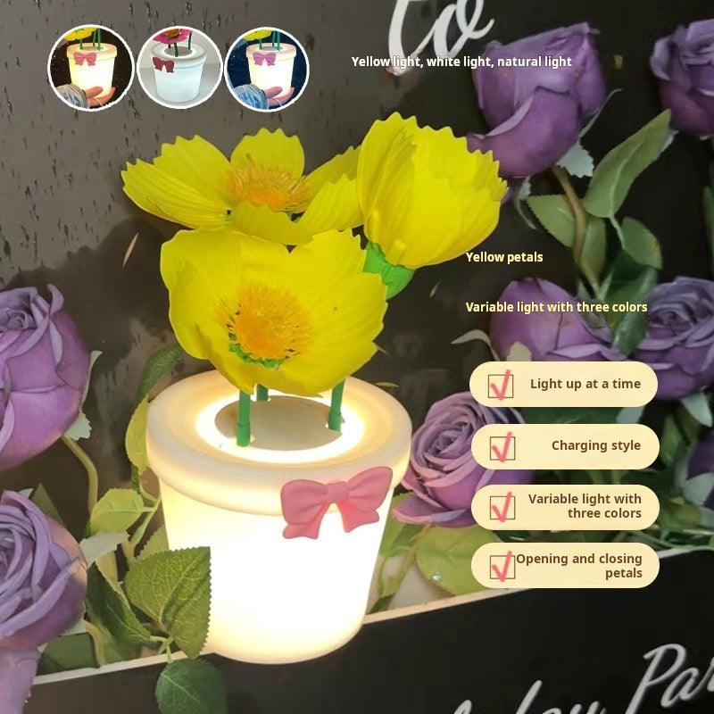 A warm night light that can automatically open and close flowers