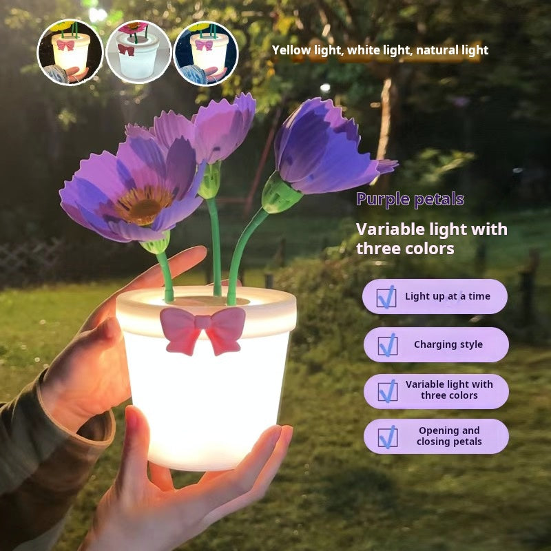 A warm night light that can automatically open and close flowers