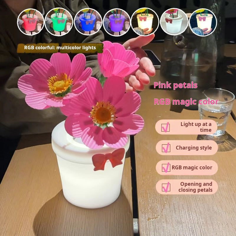 A warm night light that can automatically open and close flowers