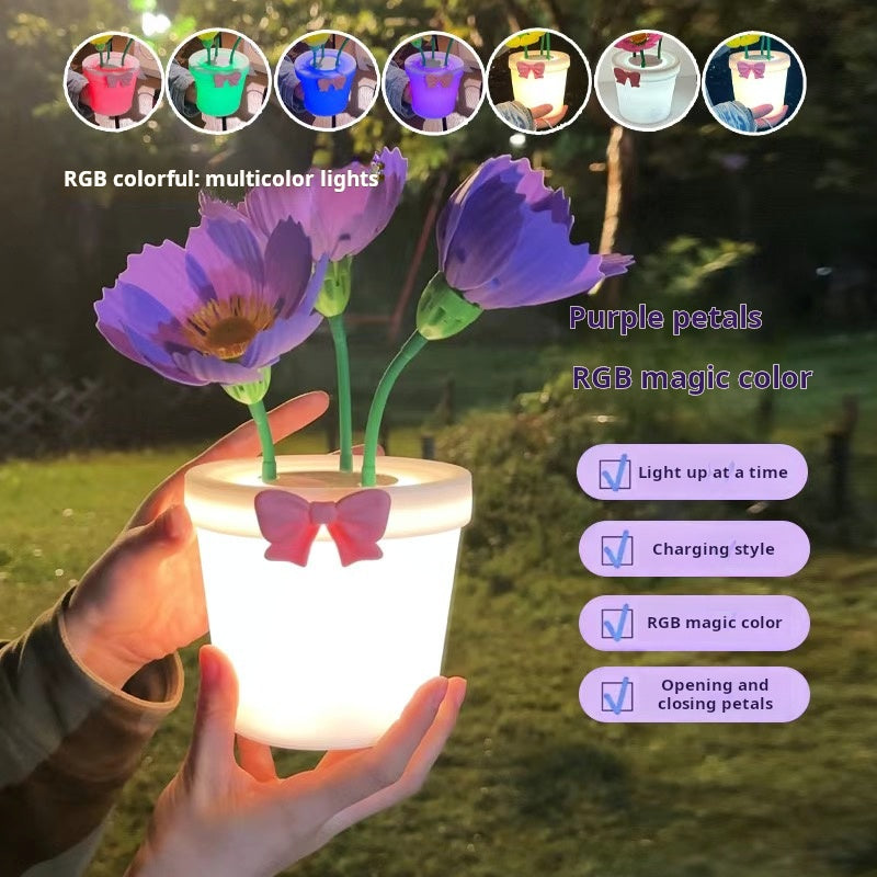 A warm night light that can automatically open and close flowers