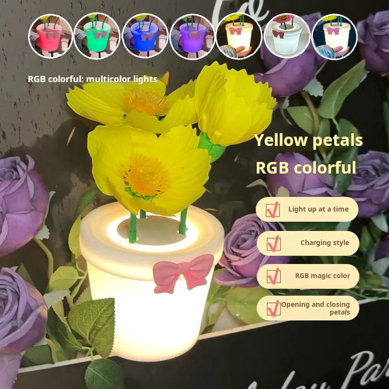 A warm night light that can automatically open and close flowers