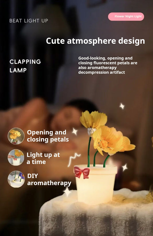 A warm night light that can automatically open and close flowers